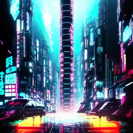 Image similar to Perfect circle portal leading to a vast neon cyberpunk Tokyo in style of Tsutomu Nihei. Cyberpunk, vertical symmetry, 8K, Highly Detailed, Intricate, Vivid.