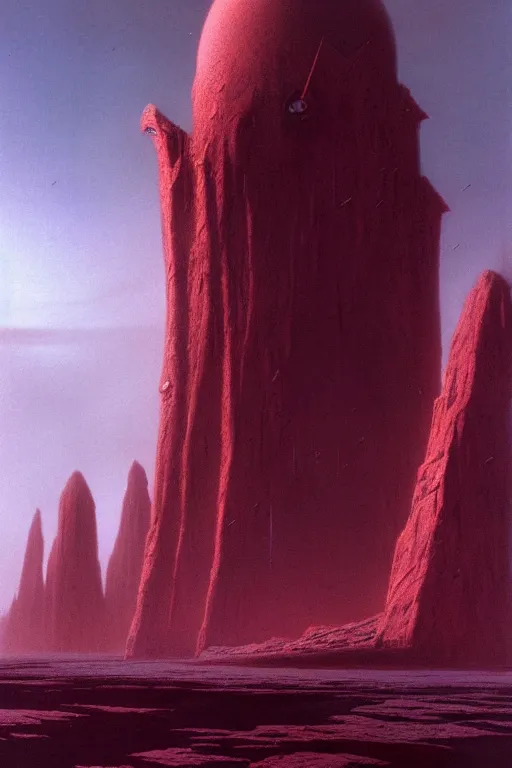 Prompt: emissary building from crait but on the surface of the planet dathomir by arthur haas and bruce pennington and john schoenherr, cinematic matte painting, 8 k, dark color palate