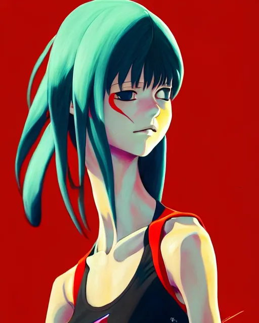 Prompt: a ultradetailed painting of a asuka from evangelion, she is wearing a tank top by conrad roset, greg rutkowski and makoto shinkai trending on artstation