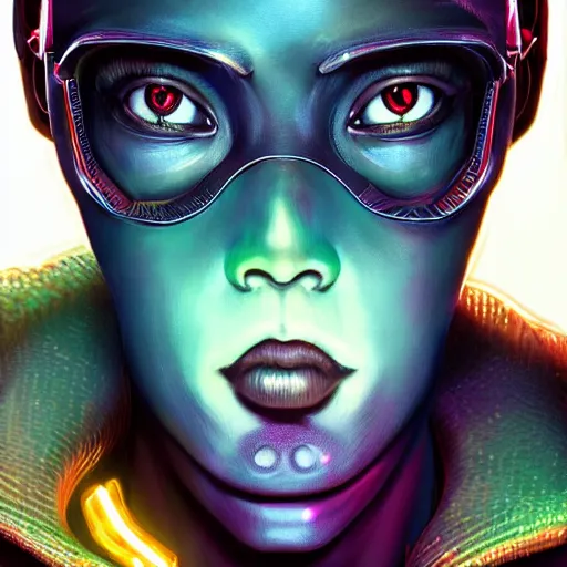 Image similar to african biopunk biochemist, tormented test subjects, neon beakers, science fiction, highly detailed, digital painting, beautiful eyes, symmetry, concept art, sharp focus, illustration, global illumination, radiant light, synthwave colors, detailed and intricate environment, art by artgerm and greg rutkowski and magali villeneuve and ilya kuvshinov!