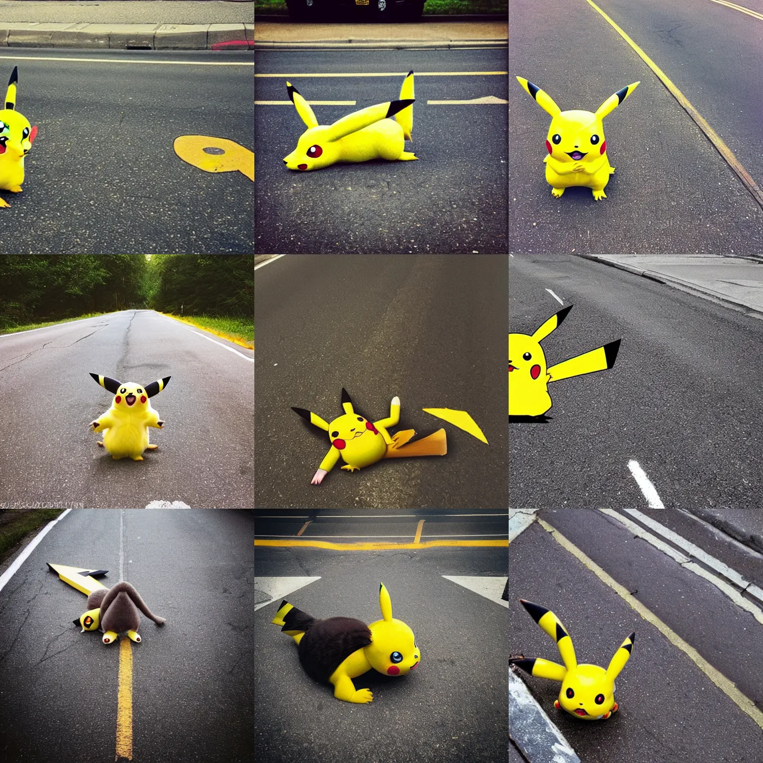 Prompt: “photograph of pikachu roadkill, wtf”