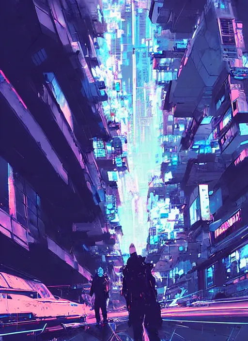 Image similar to cyber art, mutants rampaging in shinjuku street, blue starship in the background, art by ismail inceoglu