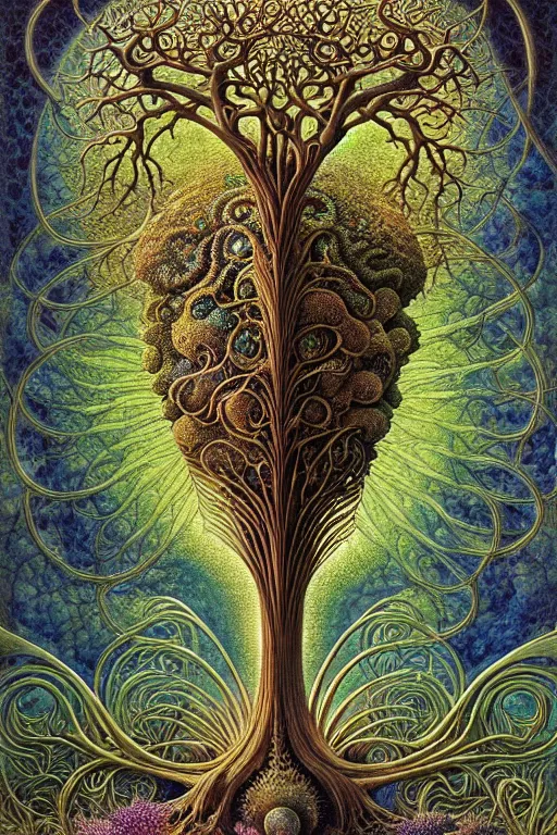 Image similar to tree of life by roger dean and andrew ferez, art forms of nature by ernst haeckel, divine chaos engine, symbolist, visionary, art nouveau, botanical fractal structures, organic, detailed, realistic, surreality