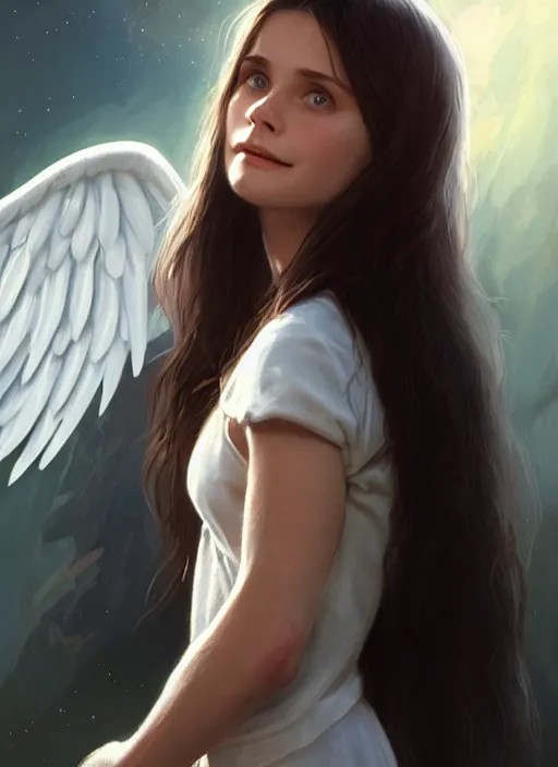 Image similar to cute young courtney cox as a heavenly angel, anatomy, bathed in light, highly detailed, photorealistic, artstation, smooth, sharp focus, illustration, unreal engine 5, 8 k, art by artgerm and greg rutkowski and edgar maxence