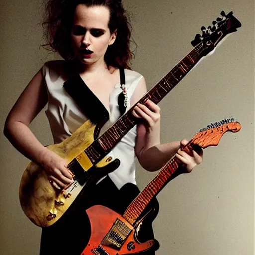 Prompt: Anna Calvi playing electric guitar by Michael Hussar