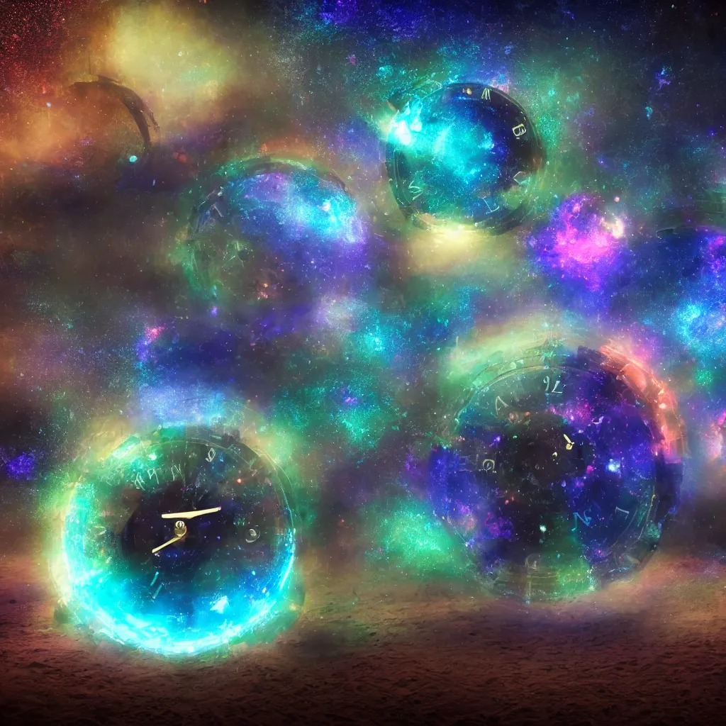 Image similar to sand clocks in a galaxy made of stars, space, nebulas stars Dmt Psychedelic cosmos, cosmic, Hallucination, night sky; 8k, artstation, unreal engine, octane render, hdr, surrealistic, hyperrealism, glow, photorealistic, volumetric lighting, Dreamy, dynamic, mystical