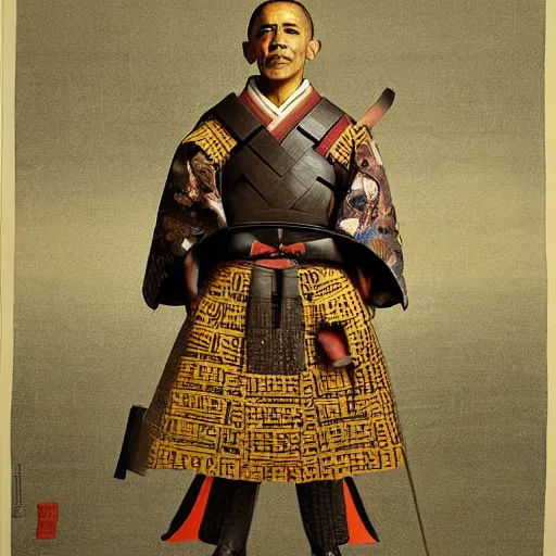 Prompt: obama as a samurai, painting by leonardo davinci