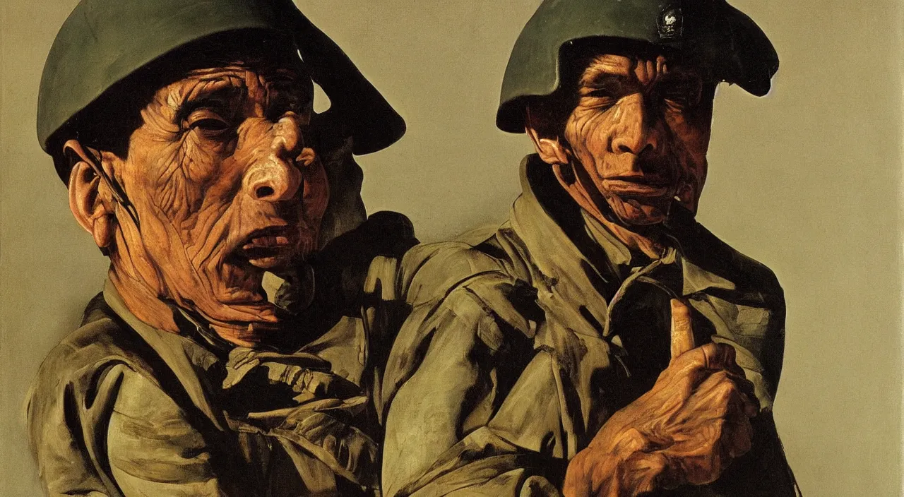 Prompt: a portrait of vietnam war soldier by caravaggio