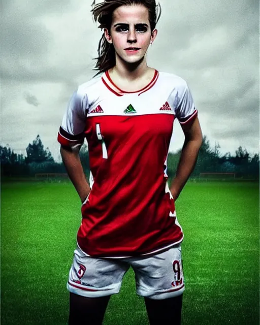 Prompt: a portrait of emma watson as a lokomotiv football player, hyper realistic