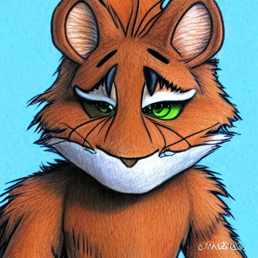 Image similar to colored Pencil drawing of cartoon furry character, highly detailed