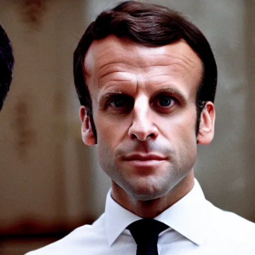 Image similar to Emmanuel Macron with monkey hair in American Psycho (1999)