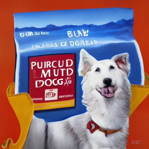 Image similar to bag of purina dog food surrealist painting