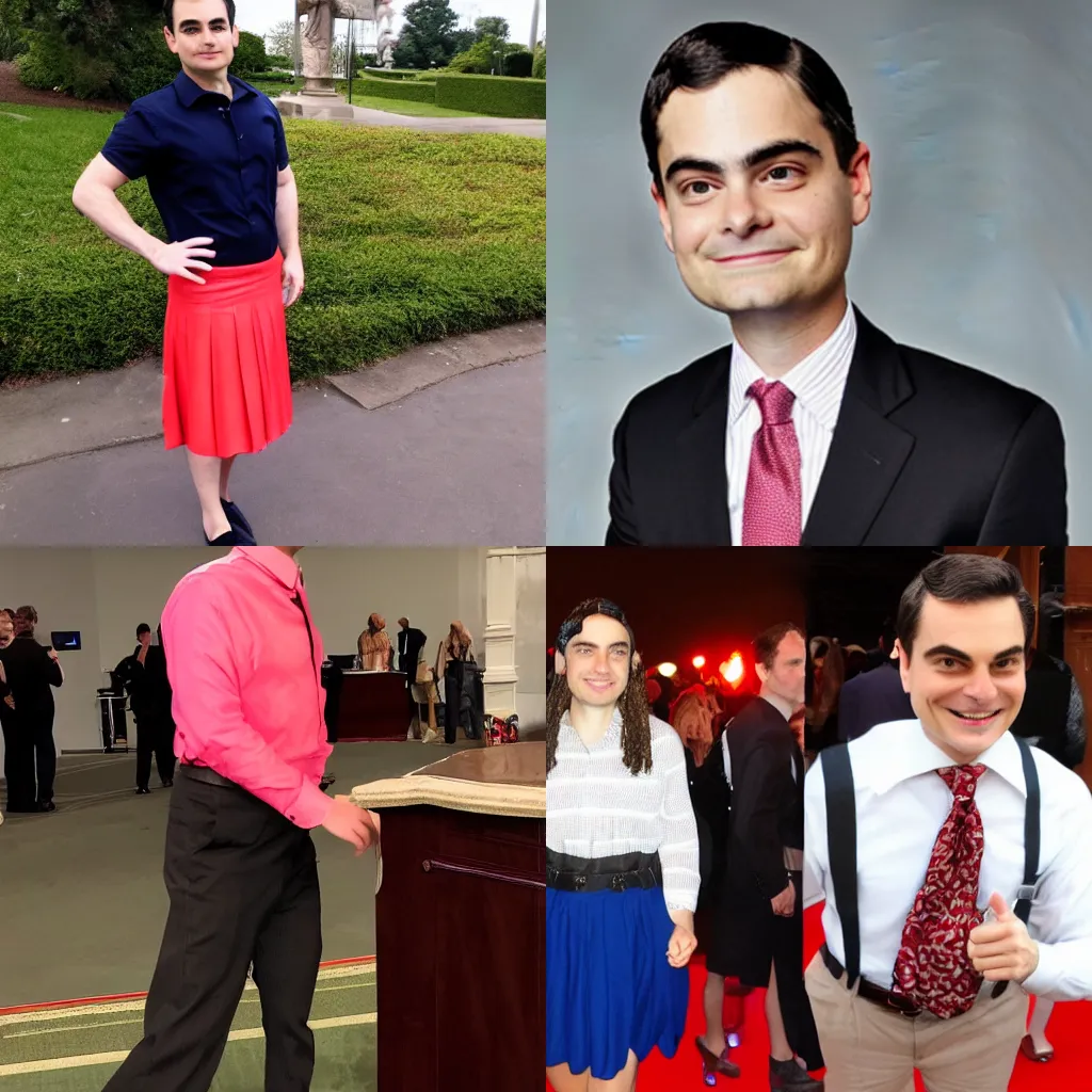 Prompt: ben shapiro wearing a skirt or fancy dress