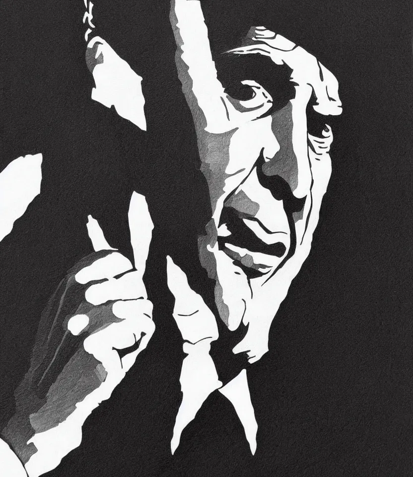 Image similar to beautiful line art portrait of leonard cohen, black and white