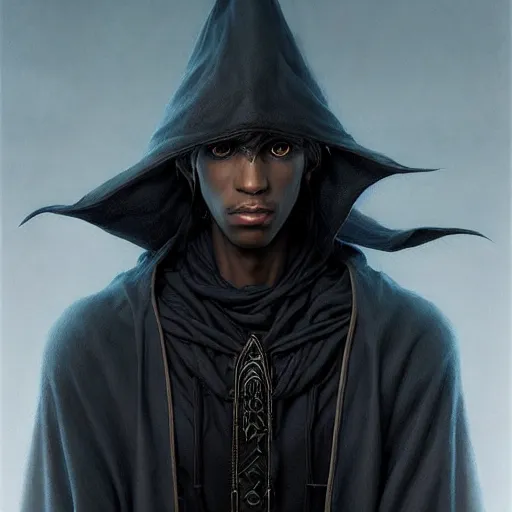 Prompt: portrait of a male black mage from final fantasy, dark, piercing eyes, gentle expression, esoteric clothing, photorealistic, highly detailed, artstation, smooth, sharp focus, art by michael whelan, artgerm, greg rutkowski and luis royo