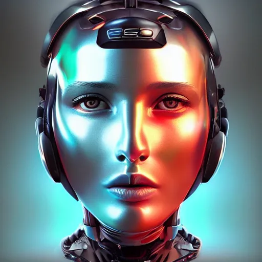 Image similar to hyper realistic portrait, scifi machine robot head saturated colors, cinematic, artstation