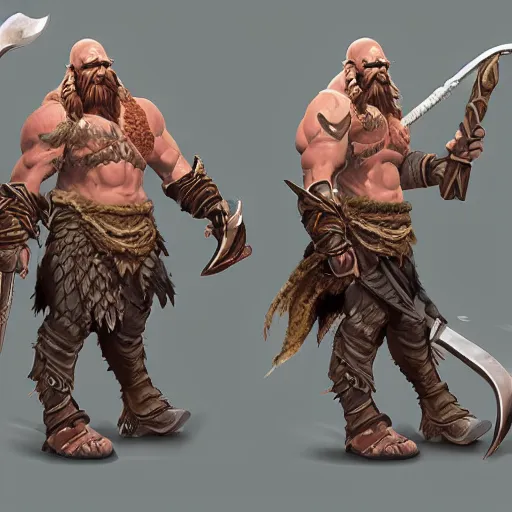 Prompt: highly detailed realistic concept art for high fantasy barbarian, by Blizzard, WETA, disney infinity style