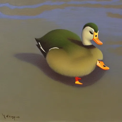 Prompt: a duck on the prowl oil painting vincent giarrano