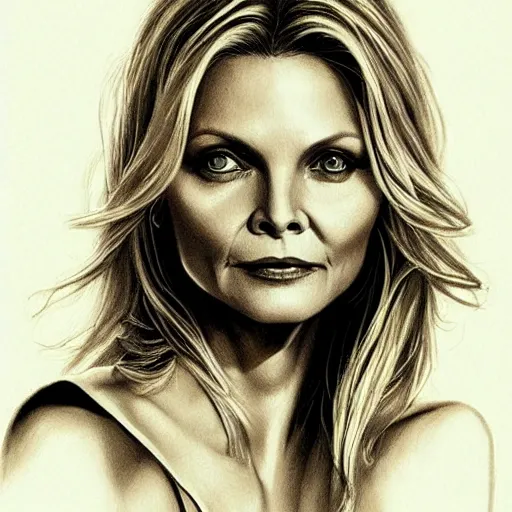 Image similar to amazing lifelike award winning pencil illustration of Michelle pfeiffer in scarface trending on art station artgerm Greg rutkowski cinematic
