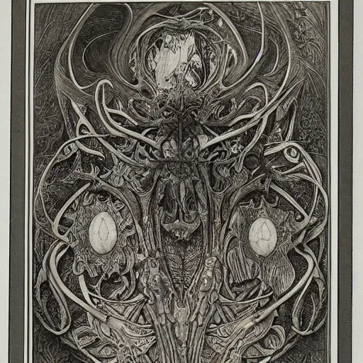 Image similar to a frog by arthur rackham, art forms of nature by ernst haeckel, exquisitely detailed, art nouveau, gothic, ornately carved beautiful skull dominant, intricately carved antique bone, art nouveau botanicals, ornamental bone carvings, art forms of nature by ernst haeckel, horizontal symmetry, arthur rackham, ernst haeckel, symbolist, visionary