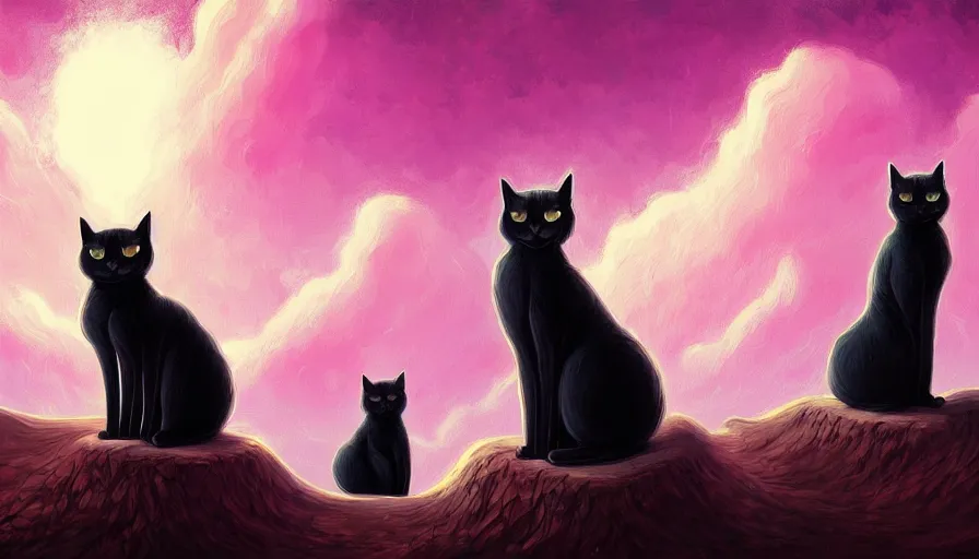 Image similar to artwork of really tall sitting cats by anato finnstark, thick brush, 4 k resolution