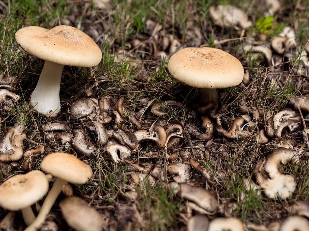 Prompt: mushroom hunting on mt lemmon, iNaturalist photograph, f1.8 50mm