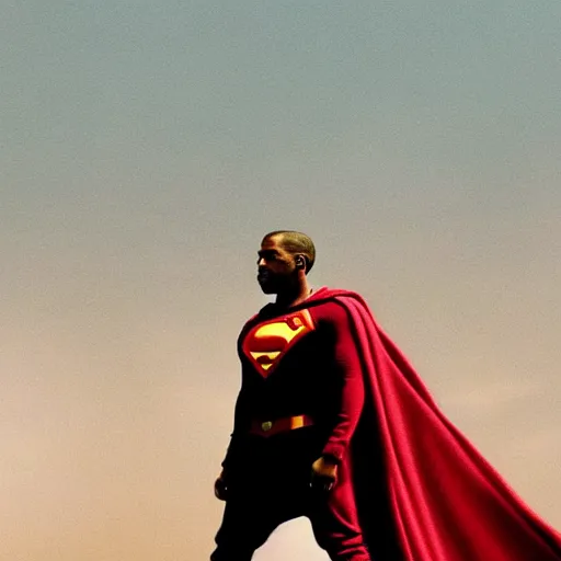 Image similar to Movie still of Kanye West as superman