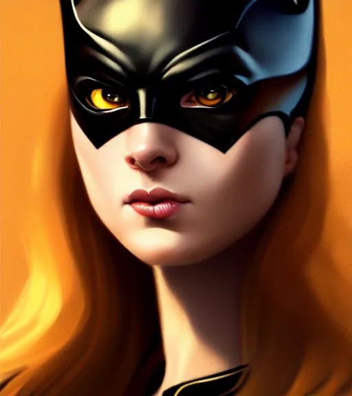 Image similar to portrait of a batgirl with heightened detail, poised, intense emotion, detailed facial expression, detailed surroundings, intricate, elegant, highly detailed, centered, digital painting, artstation, concept art, smooth, sharp focus, illustration, by ( leonardo da vinci ), wlop