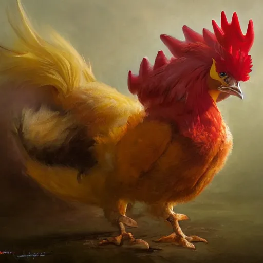 Image similar to expressive oil painting of ( ( ( rooster ) ) ) pikachu chimera, by jean - baptiste monge, octane render by yoshitaka amano, by greg rutkowski, by jeremyg lipkinng, by artgerm