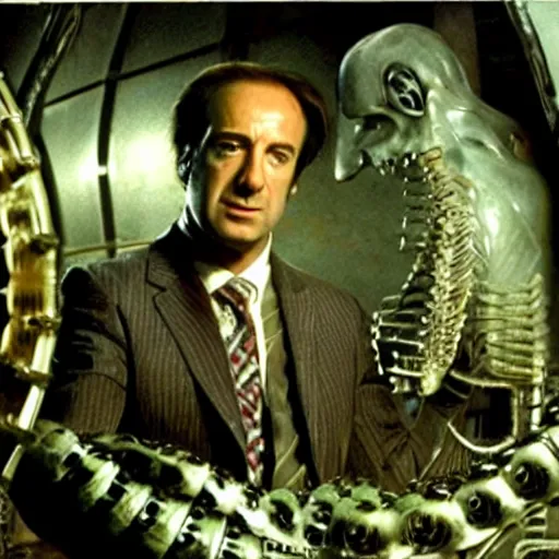 Image similar to film still of saul goodman in aliens, by hr giger