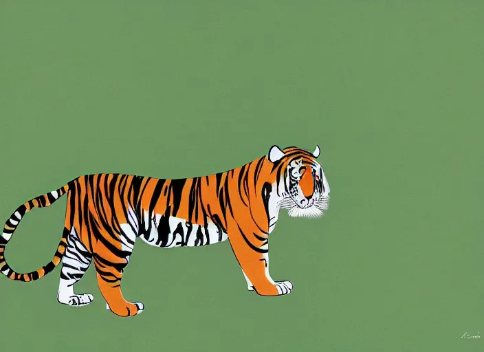 Prompt: a tiger in the centella asiatica in eyvind earle style