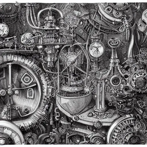 Image similar to a hyper realistic painting of an intricate steampunk labyrinth, by joe fenton, highly detailed, vivid color,