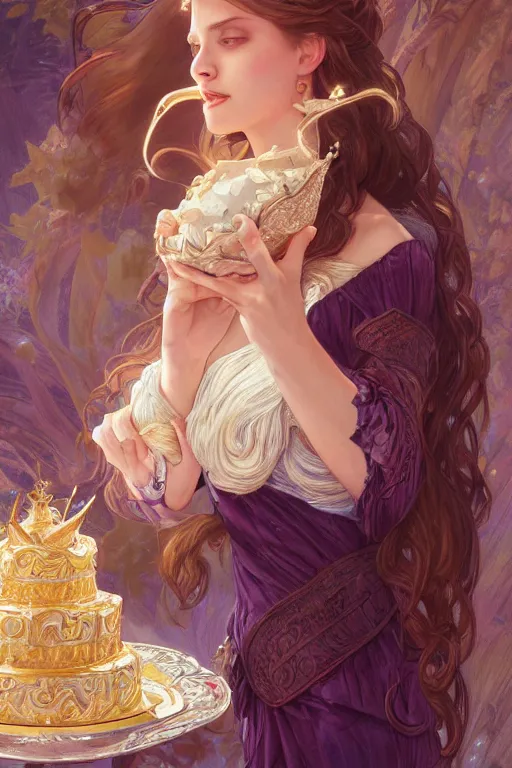 Prompt: portrait of princess celestia scarfing down an entire cake, intricate, elegant, highly detailed, digital painting, artstation, concept art, sharp focus, illustration, art by artgerm and greg rutkowski and alphonse mucha