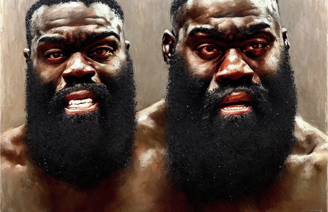 Prompt: portrait of kimbo slice!!!!!!!!!!!!!!!!!!!!!!!!!!!, detailed face, detailed painting,, epic lighting, by ilya repin, phil hale and kent williams