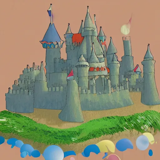 Image similar to magical sand castle kingdom studio Ghibli style