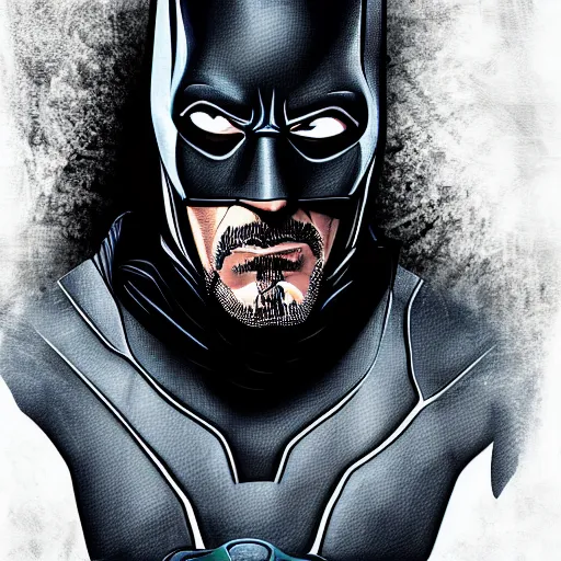 Prompt: digital painting of robert downey jr as batman