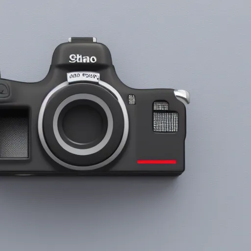 Image similar to Very tiny DSLR model, iOS emoji, 3D clay render, 4k UHD, octane render, white background, isometric top down left view, diffuse lighting, simplistic