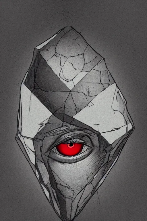 Image similar to portrait of triangle shaped dwarf head and shoulders with single centered giant bloodshot eye, in the style of Greg Broadmore and Arthur Rackham,trending on artstation, light lighting side view,digital art,surrealism ,macro,blueprint ,vaporwave ,