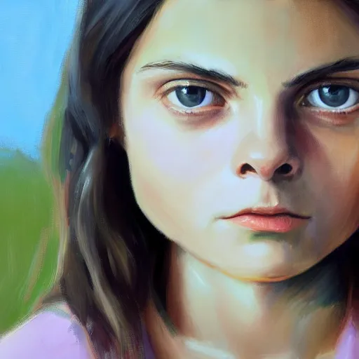 Image similar to closeup oil painting of Dafne keen, digital art, 4k resolution