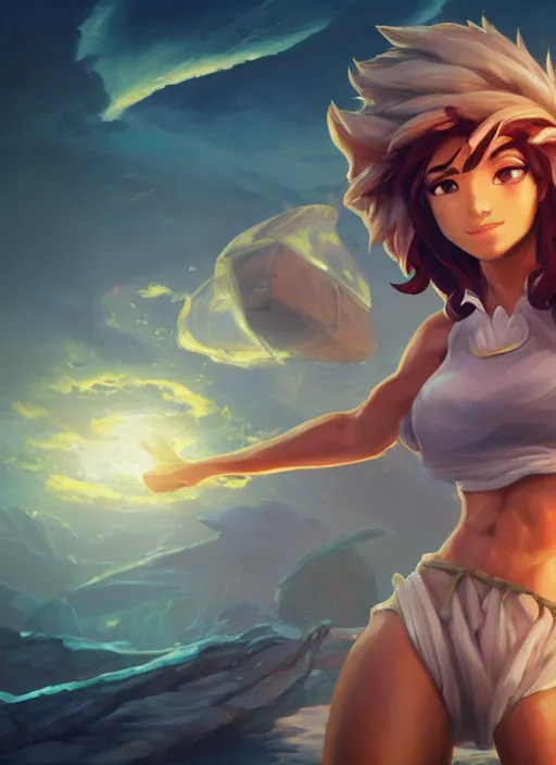Prompt: taliyah, from league of legends, with abs, au naturel, athletic, perfect cosplay, symmetrical body, hyper detailed, digital art, trending in artstation, cinematic lighting, studio quality, smooth render, unreal engine 5 rendered, octane rendered, art style by klimt and nixeu and ian sprigger and wlop and krenz cushart