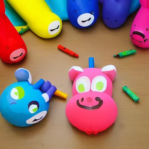 Prompt: Funny plastic inflatable animals to paint with crayons