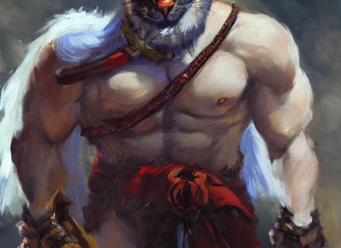 Prompt: a highly detailed beautiful portrait of a cat as kratos, by gregory manchess, james gurney, james jean