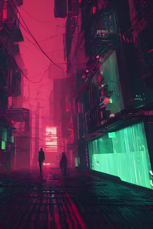 Prompt: City of Horror, glowing red-green fluorescence, cyberpunk, shawl streets, virtual engine, HD, high detail