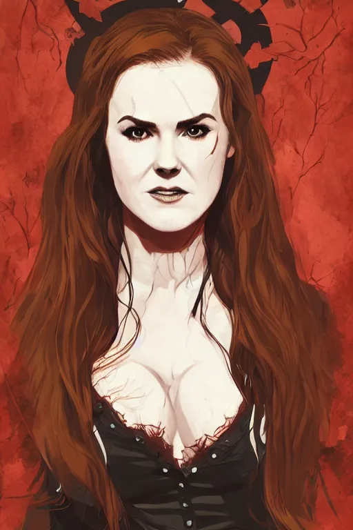 Image similar to isla fisher in sleepy hollow, full body, big two toned eyes, teeth gritted, horror, intricate details, cinematic, epic, realistic, anatomy, tomer hanuka, uplight, artstation, photorealistic, scary