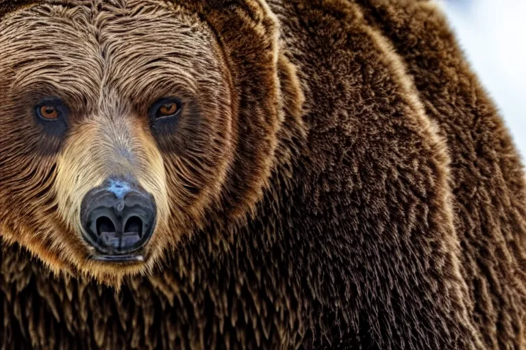 Image similar to wildlife photography of a grizzly bear with the face of an owl by Emmanuel Lubezki