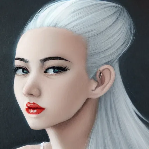 Image similar to a girl with white hair in a hairbun, by qinniart