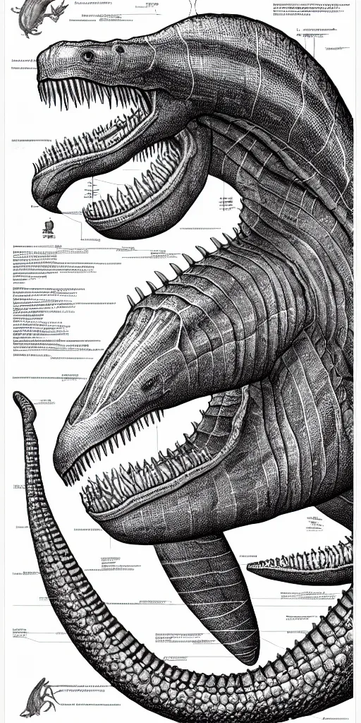 Image similar to lepidosauromorpha schematic, ultra detailed, 4 k, intricate, encyclopedia illustration, fine color inking lines