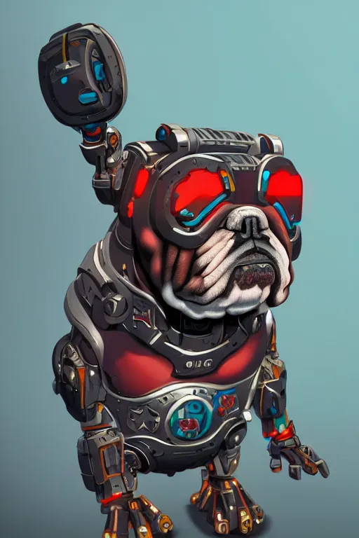 Image similar to cyborg bulldog cartoon concept art, elegant, colorful, highly detailed, digital painting, artstation, concept art, illustration