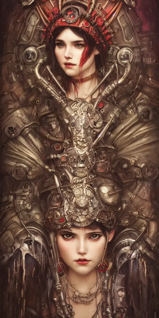 Image similar to hyper realistic Princess Mononoke, ornate mask, wet market street, cyberpunk metropolis, city landscape, jewels, style of tom bagshaw, mucha, james gurney, norman rockwell, denoised, sharp