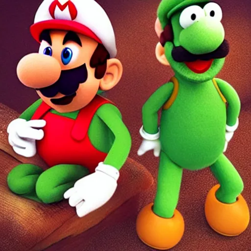 Image similar to A still of Mario and Luigi as muppets, photo real, photographic, photograph, artstation, trending, award winning, epic lighting, featured